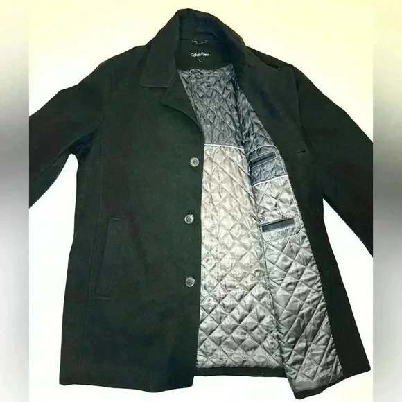 Calvin Klein Men's Classic Fit Black Wool Blend Overcoat Size- Large - Picture 8 of 9